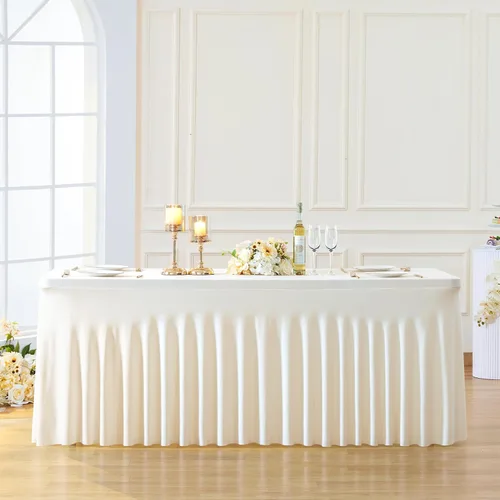 Vista 18 de Besutolife - Faldas de mesa de elastano negro para mesas rectangulares de 4 pies, diseño de una pieza, mantel para fiestas de cumpleaños, bodas