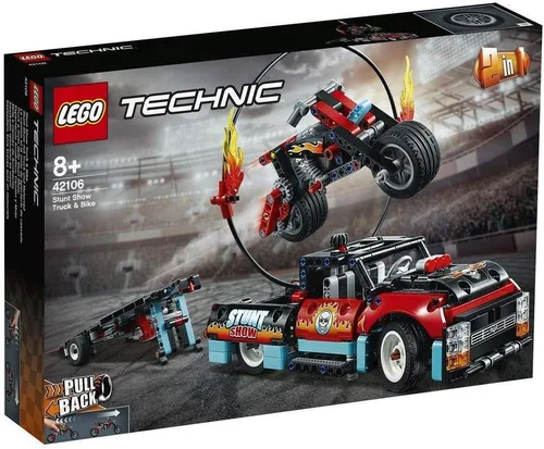 Vista 5 de LEGO Technic Stunt Show Truck & Bike 42106; incluye motocicleta de acrobacias, camión de juguete y remolque (P10 piezas)