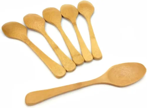 Vista 7 de Juego de 12 cucharas pequeñas de bambú, cucharas de postre de madera de 5.5 pulgadas para helados, yogur, aperitivos, cucharas de degustación
