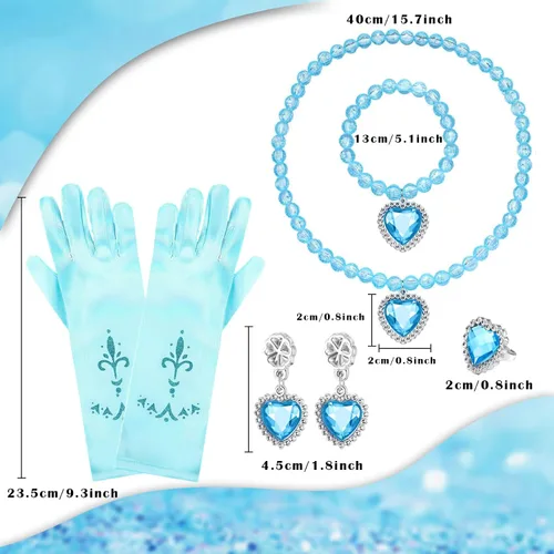 Vista 3 de FUMY Juego de accesorios de princesa Elsa para niñas con disfraz de princesa, guantes, collar, aretes, pulsera y anillo de regalo