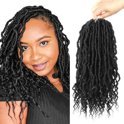 Vista 45 de BOHOBABE Rastas Sintéticas de Ganchillo de 10 Pulgadas, Rastas de Ganchillo Suaves Boho con Puntas Rizadas, Rastas Cortas de Diosa Bohemia de 1#