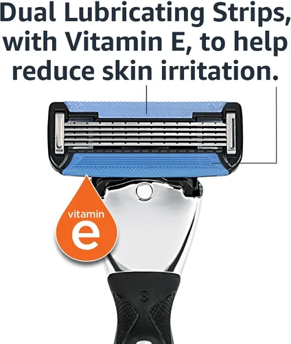Vista 4 de Amazon Basics Recambios de maquinilla de afeitar de 5 cuchillas para hombres con doble lubricación, recortador de barba de precisión, afeitado