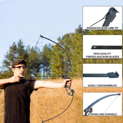 Vista 4 de D&Q Recurve Bow and Arrow Set for Adults Beginner, Archery Recurve Bow Set with Aluminum Alloy Bow Riser, Right Hand Takedown Bows for Training Negro
