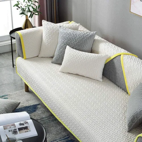 Vista 9 de Funda de sofá para perros de 1, 2, 3, 4, lavable a máquina, protector de muebles de terciopelo acolchado de color, color beige, funda de almohada