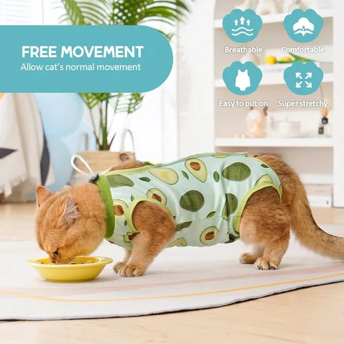 Vista 3 de Avont Traje de recuperación para gatos – Mameluco de gatito para gatos después de la cirugía, traje quirúrgico de esterilización alternativo al cono