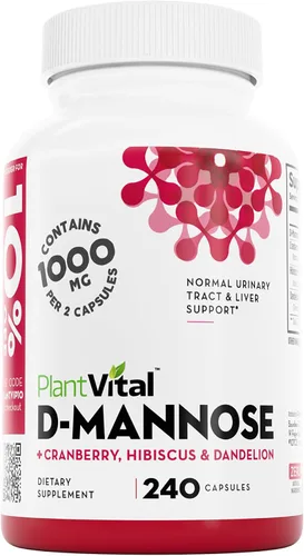 Vista 10 de Plantvital D Mannosa Cápsulas con Arándano - D-manosa 1000 mg por porción - Alta potencia para soporte de vejiga, riñón y tracto urinario - Polvo
