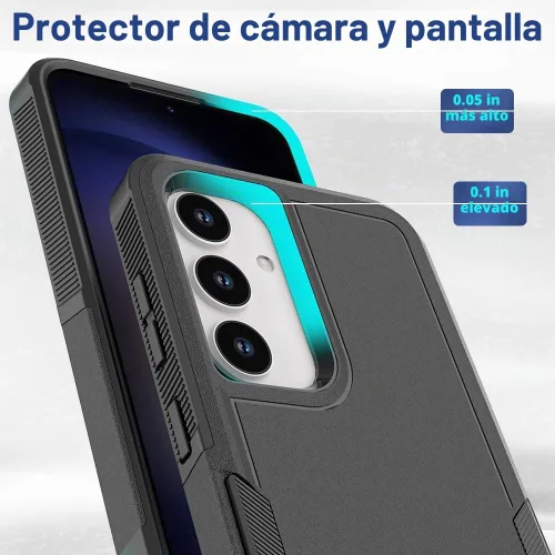 Vista 4 de Funda para Samsung Galaxy S25: funda protectora de doble capa resistente para teléfono celular, a prueba de golpes, con protector de pantalla Negro