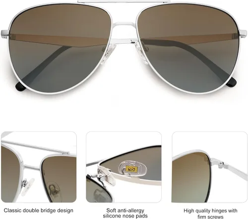 Vista 4 de SOJOS Gafas de sol polarizadas estilo aviador retro de gran tamaño para mujeres y hombres, gafas de sol clásicas grandes de metal SJ1207A