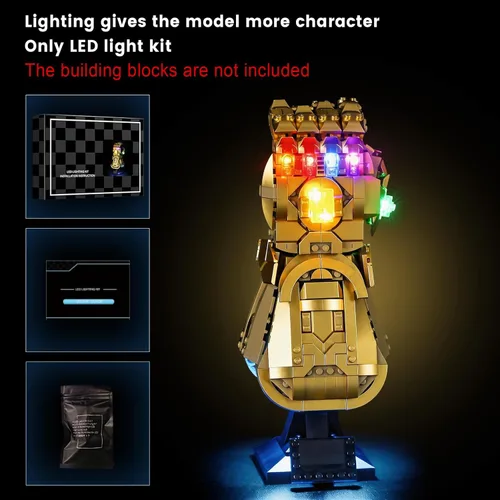 Vista 6 de Vaodest Luz LED para Lego 76191 Marvel Infinity Guantelete Set 76191 Juego de guanteletes Infinity