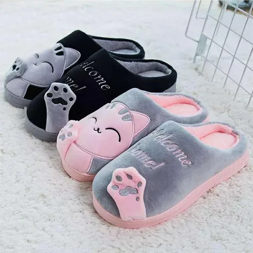 Vista 8 de Rojeam - Zapatos de felpa con diseño de gato para mujer, cálidos, antideslizantes, antideslizantes, para mujer y hombre