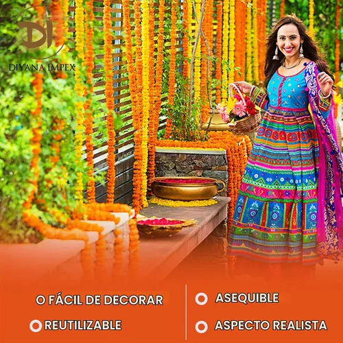 Vista 3 de DIYANA IMPEX Guirnalda de caléndula para decoración, 5 piezas de hebras artificiales de caléndula de 5 pies de largo, decoración india para Pooja