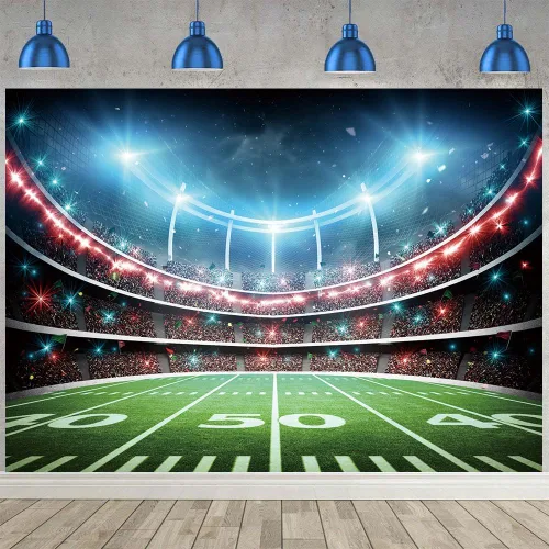 Vista 3 de Telón de fondo de campo de fútbol, estadio deportivo, auditorio, fondo de fotografía, decoración de fiesta temática de fútbol, pancarta de mesa