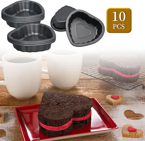 Vista 3 de 10 piezas de mini molde de tubo estriado, molde de acero al carbono de 4 pulgadas con forma de corazón, molde antiadherente para tartas, mini molde