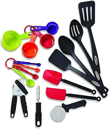 Vista 10 de Farberware Juego de herramientas de cocina de acero inoxidable - Negro, juego de 5 Negro/Plateado