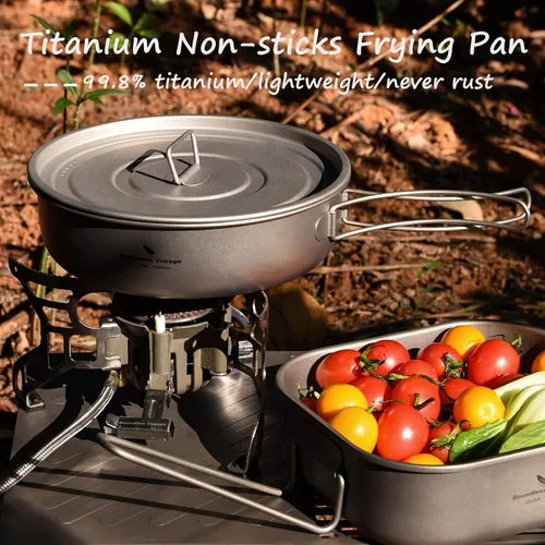 Vista 2 de Boundless Voyage Sartén antiadherente de titanio con mango plegable, revestimiento de cerámica antiadherente, olla de cocina para acampar al aire