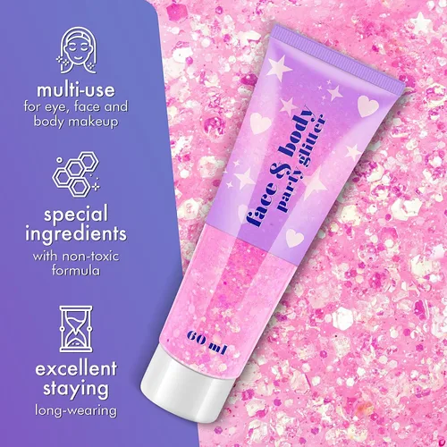 Vista 2 de Gel de purpurina facial, 2 tarros de maquillaje holográfico con purpurina gruesa para cuerpo, cabello, cara, uñas, labios, sombra de ojos, purpurina