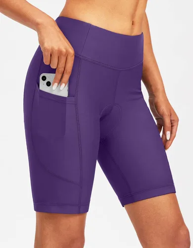 Vista 2 de Bikewa Pantalones cortos de bicicleta para mujer, acolchados 4D, pantalones cortos de ciclismo de carretera, para mujer, con bolsillos con cremallera