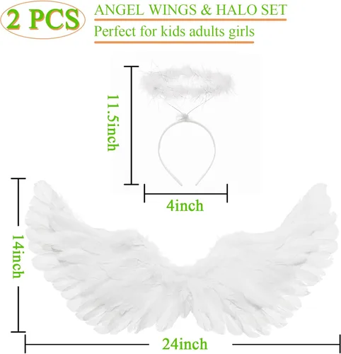 Vista 3 de Yieeonc Angel Wings and Halo Adult Feather Angel Wings Costume for Kids Women Girls Halloween Cosplay Costumes