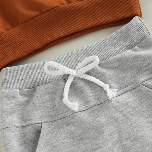 Vista 152 de Ropa de bebé niño 3 6 9 12 18 24M 3T Conjunto de pantalones con capucha patchwork sudadera con capucha pantalones de rayas traje de otoño invierno