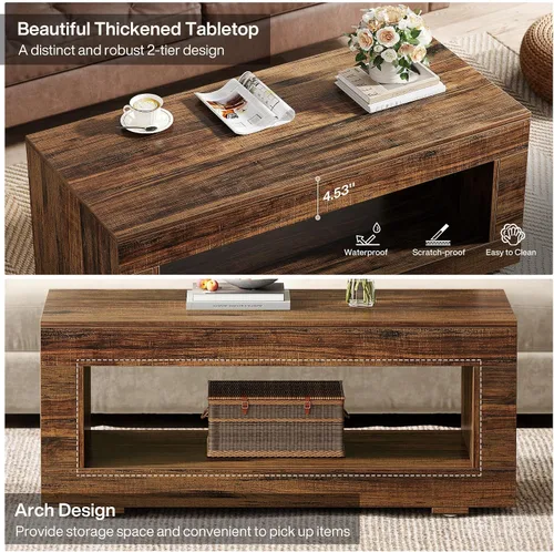 Vista 7 de Tribesigns Mesa de centro de madera para sala de estar, mesa de centro moderna de granja de 43.3 pulgadas con almacenamiento, mesa central