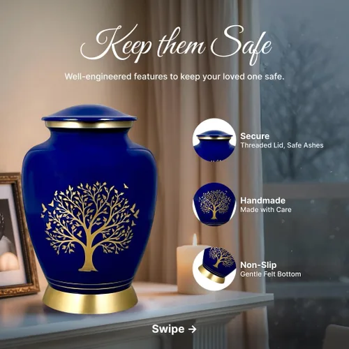 Vista 5 de AmericUrn Blue Tree of Life Urnas de Cremación Personalizadas con Grabado Personalizado para Cenizas Humanas – Conjunto Memorial para Adultos