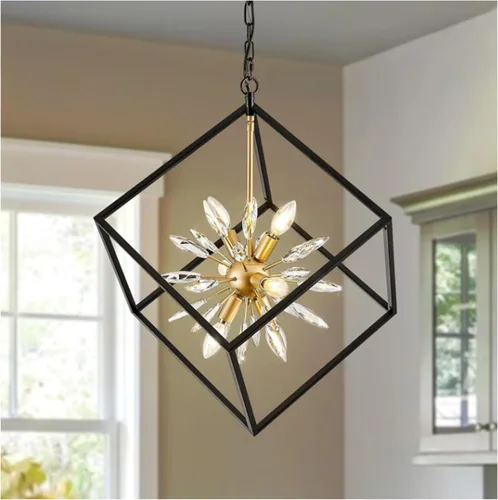 Vista 9 de Lámpara de araña de granja, 6 luces industriales, rústicas, para comedor, lámpara colgante ajustable para cocina, isla, sala de estar, vestíbulo