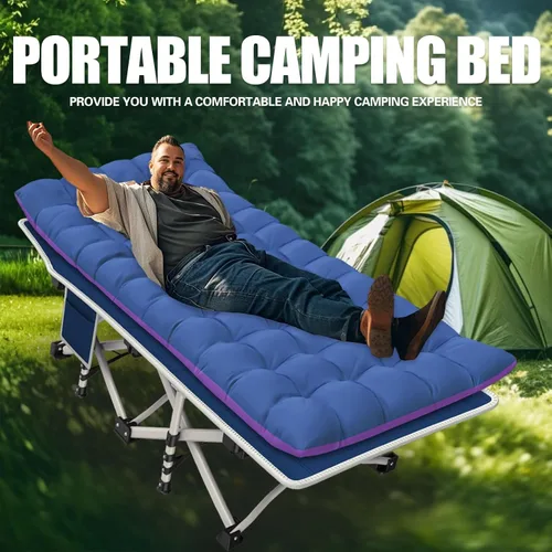 Vista 2 de Catre de Camping con Almohadilla Gruesa Catres para Dormir Cama de Camping Catre Plegable 450LBS(Carga Máxima) Cómodo Doble Capa Oxford Resistente