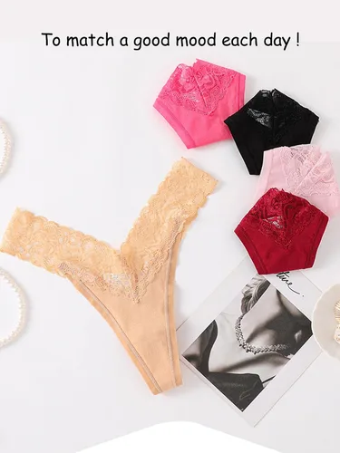 Vista 3 de Bolivelan Tangas de algodón para mujer, tangas de encaje sexy para mujer, paquete de ropa