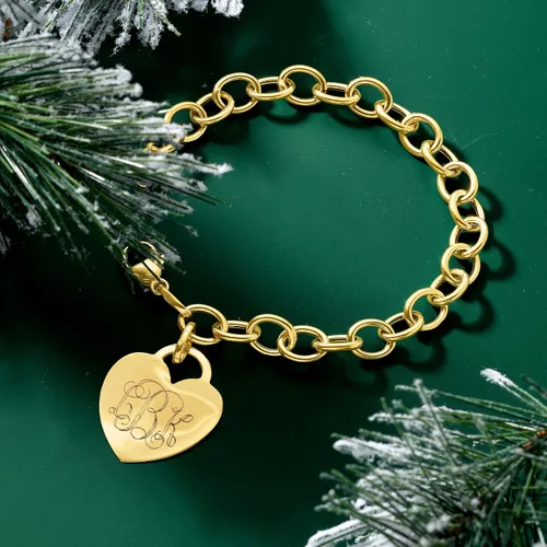 Vista 7 de Ross-Simons Italian 14kt Yellow Gold Personalized Heart Charm Bracelet