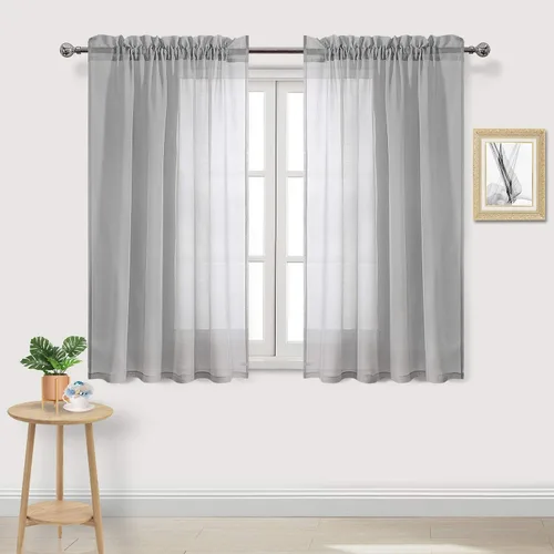 Vista 30 de DWCN Cortinas Transparentes Aqua de Voile Semitransparente con Bolsillo para Barra para Dormitorio y Sala de Estar, 36 x 36 pulgadas de Largo, Juego