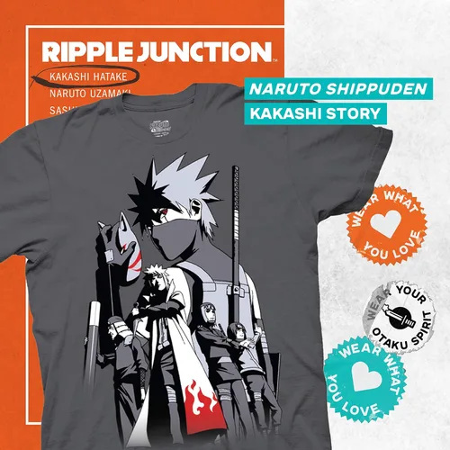 Vista 2 de Ripple Junction Naruto Shippuden - Camiseta de manga corta para hombre, Kakashi Hatake Story Anbu Hokage Cloak Crew con licencia oficial, Negro
