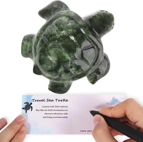 Vista 8 de Figuras de tortuga marina de viaje de cristal, tortuga de obsidiana negra, regalos de viaje para mujeres, hombres y viajeros, dije de buena suerte