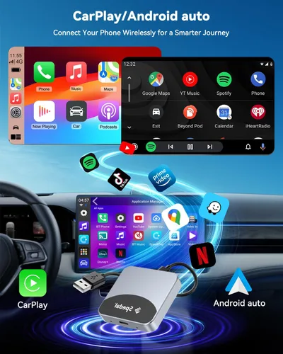 Vista 5 de Spedal Adaptador de TV para automóvil CarPlay AI Box con YouTube, entrada HDMI para TV Stick/consola de juegos, adaptador inalámbrico CarPlay