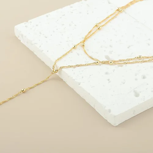 Vista 5 de Reoxvo Gold Long Layered Necklaces for Women 14K Gold Plated Simple Y Necklaces for Women Trendy Dainty Gold Lariat Chain Necklaces Women