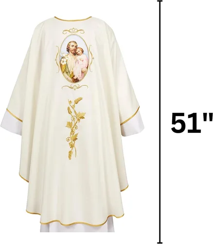Vista 2 de Needzo Casulla de San José y Niño, Vestimenta religiosa para sacerdotes y obispos, suministros para la iglesia católica, 51 pulgadas, Varios