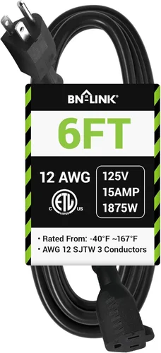 Vista 9 de BN-LINK Cable de extensión para electrodomésticos de 3 pies, cable de alimentación resistente de 15 amperios, 14/3 SPT-3, enchufe plano con conexión