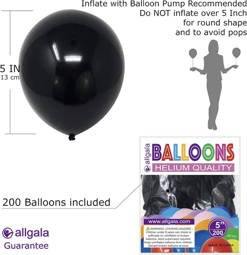 Vista 2 de Allgala 200 globos de látex de grado helio de 5 pulgadas, color negro, BL52202