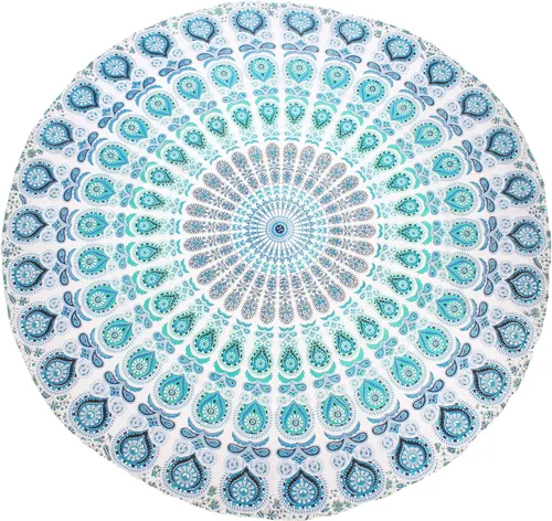 Vista 12 de Tapiz Raajsee de pared, diseño de mandala Azul Naranja