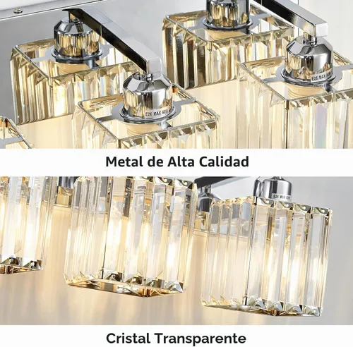 Vista 4 de Moderna lámpara de tocador de baño de 3 luces de cristal cromado moderno sobre espejo cromado iluminación de tocador de cristal aplique de pared