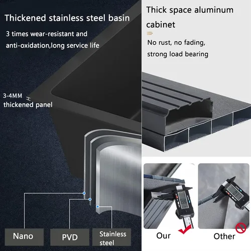 Vista 3 de Fregadero utilitario para lavadero con gabinete y grifo, fregadero de cocina y gabinete, fregadero de acero inoxidable para baño, lavabos de tocador