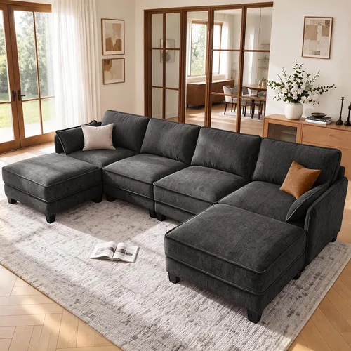 Vista 14 de Sofá modular en forma de U, sofá de nube de 116" para sala de estar Gris-oscuro