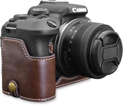 Vista 10 de Rieibi Funda EOS R10 - Media funda de piel sintética de calidad para cámara sin espejo Canon EOS R10 - Negro