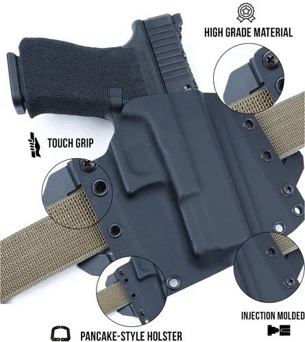 Vista 4 de Kydex - Alas de panqueques para fundas OWB, trabillas ambidiestras para cinturón de 1.75 pulgadas con herrajes, kit de montaje preperforado para un