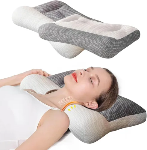 Vista 10 de Almohada cómoda de apoyo cervical para mejorar el sueño, almohada cervical mejorada 2025 mejorada para mejorar el sueño cervical para dormir Azul