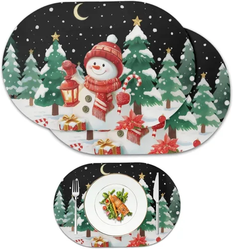 Vista 68 de Juego de 2 manteles individuales con luces de Navidad, resistentes al calor, antideslizantes, impermeables, a prueba de aceite, lavables, lavables