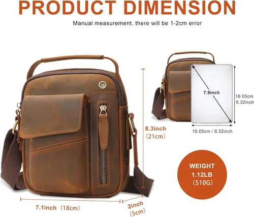 Vista 4 de BAIGIO Bolso cruzado de cuero genuino para hombre, bolso de hombro pequeño, bolso de mensajero, maletín de cuero, regalo del padre
