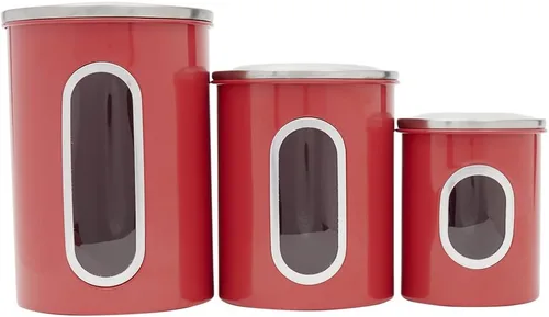 Vista 9 de Conjunto de botes de cocina retro para encimera (juego de 3 piezas) turquesa de Home Basics - Contiene ventanas transparentes; ideal para harina