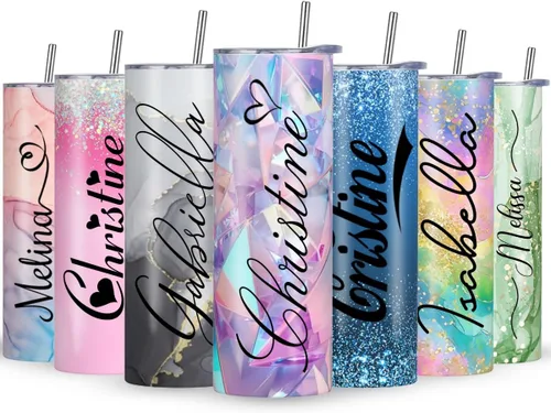 Vista 10 de Vaso personalizado con imagen personalizada con tapa de nombres de fotos y pajita, vasos delgados personalizados para mujeres y hombres, Navidad