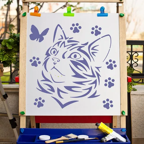 Vista 5 de GORGECRAFT Plantillas grandes de gato de 12 x 12 pulgadas, reutilizables, plantillas de animales para pared del hogar, mariposa, pata de gato
