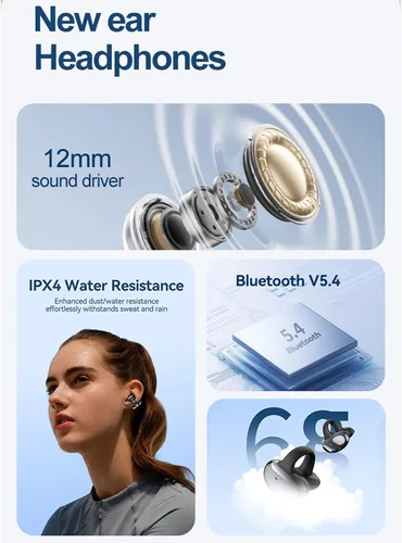 Vista 12 de Auriculares con clip de oreja abierta, auriculares inalámbricos Bluetooth 5.3 12 horas de reproducción, DT5.0 a prueba de fugas, micrófono